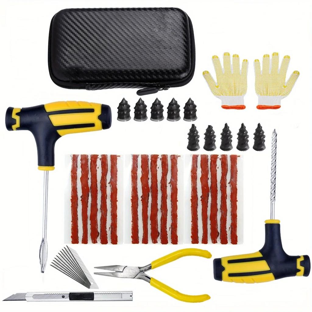 Car Tire Repair Kit Puncture Plug Tools for Tyre Puncture Emergency. Tire Strips Stirring Glue Repair Tool Kit