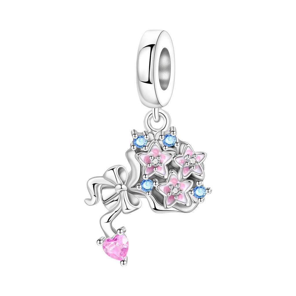 925 Silver Iris Cherry Blossom Beaded Pendant Bracelet Necklace Set Jewelry Accessories