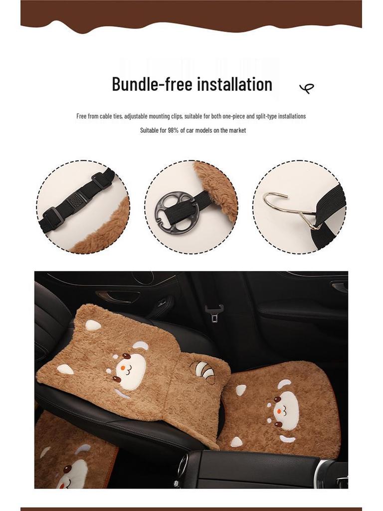 Cartoon Raccoon Winter Plush Car Seat Cushion