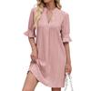 Women's Loose Casual Color Five Quarter Sleeve V-neck Loose Dress Fashionable Dress