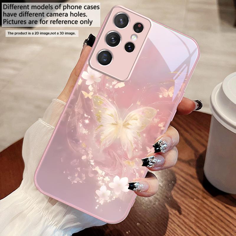 

Dreamy striped butterfly For Samsung S25 S25 Edge S25Ultra S8 9 S10 20 U ltra S21 Pro 22 Plus S23 FE S24 Ultra Glass Phone Case Galaxy S23+