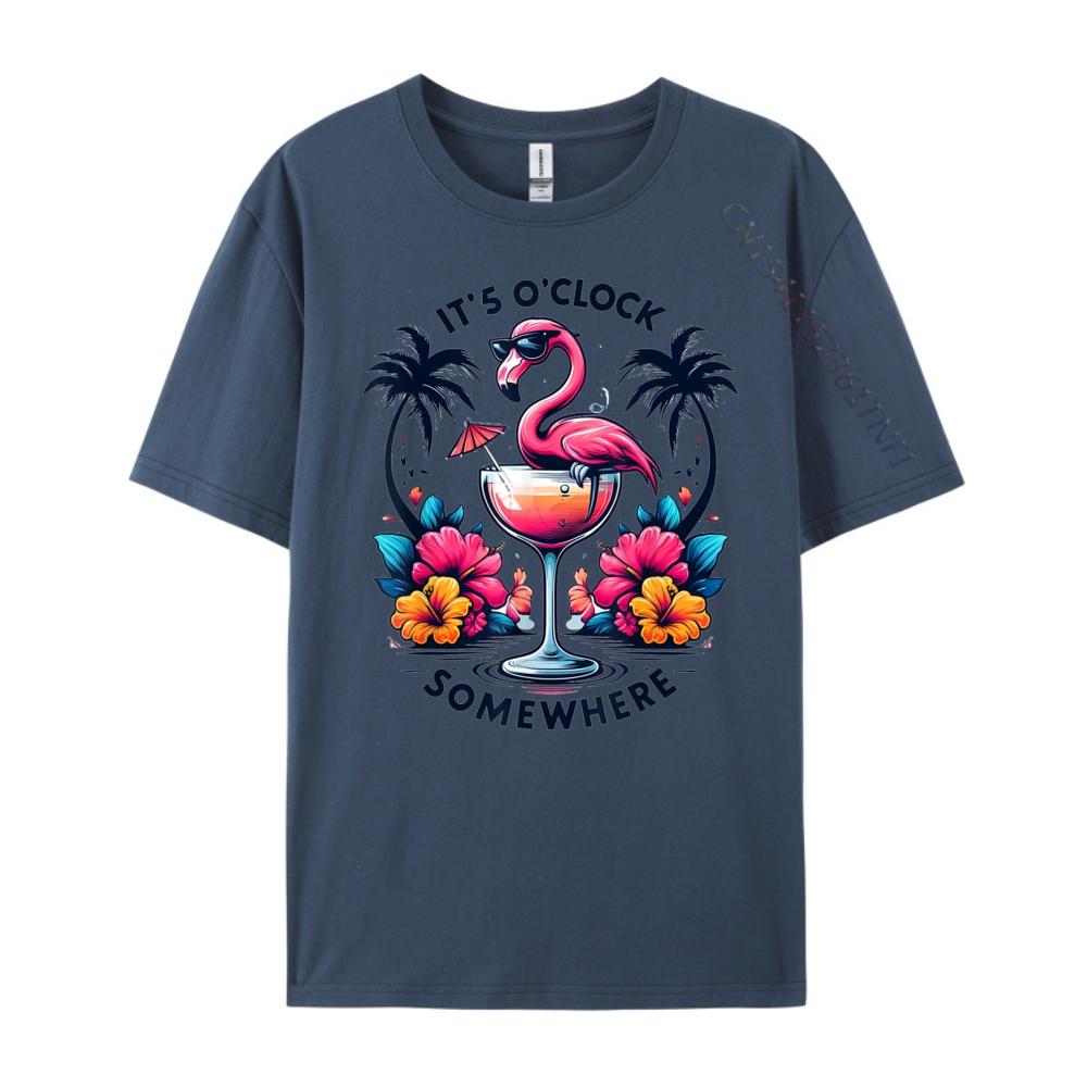 Its 5 OClock Somewhere Flamingo Beach Vacation Drinking 3d Printed T Shirts Youth Anime Street