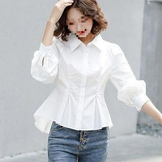 White Puff Sleeve Long Sleeve French-Inspired Blouse - Irregular Autumn Korean Style