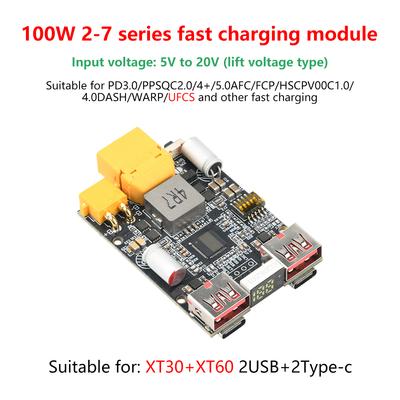 2-7S 100W Schnelllade-Modul Universelles Powerbank-Motherboard Unterstützt Lithium/LiFePO4-Akkus Dual-USB Dual-Typ-C