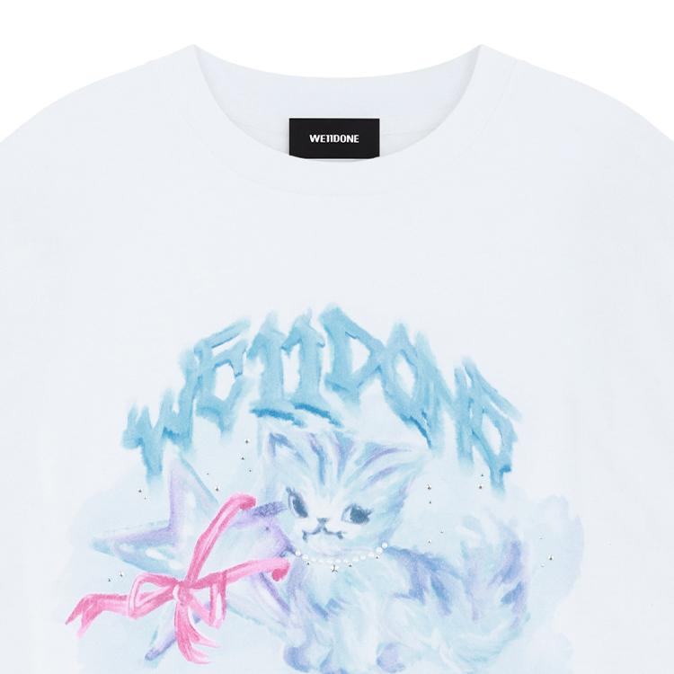 We11Done Autumn Winter Cat Print Long Sleeve T-Shirt Unisex Tops White WD-TT3-25-745-U-WH