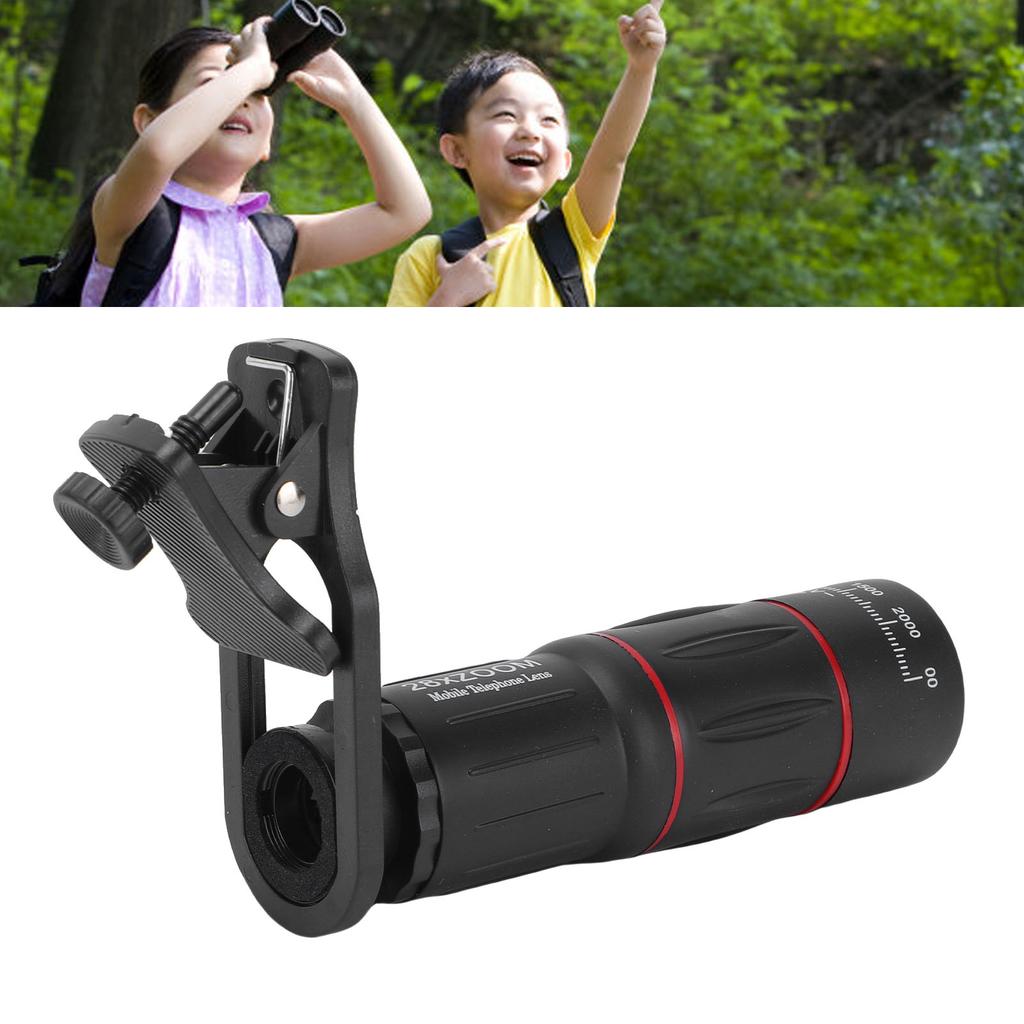 Phone Camera Lens Kit 28X Telescope Lens 198 degrees  Fisheye Lens 0.6X Wide Angle Lens 20X Macro Lens with Lens Clamp Tripod for Travel Concert Photo