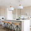 Modern Solid Wood Pendant Light with Dome Metal Shade - 11.8 Inch White Adjustable Hanging Fixture for Kitchen Island Dining Room Bedroom Hallway