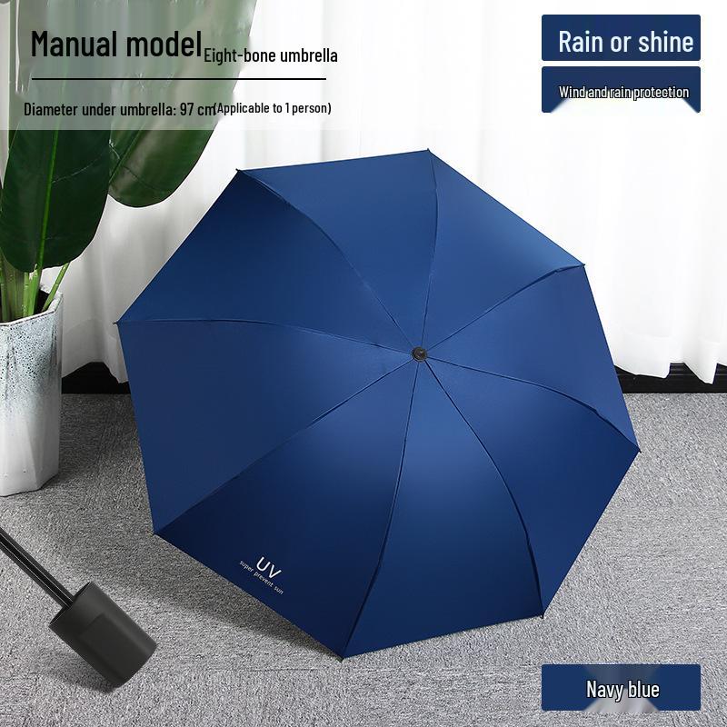 UV Protection Automatic Three-Fold Black Umbrella with Custom Logo for Men and Women