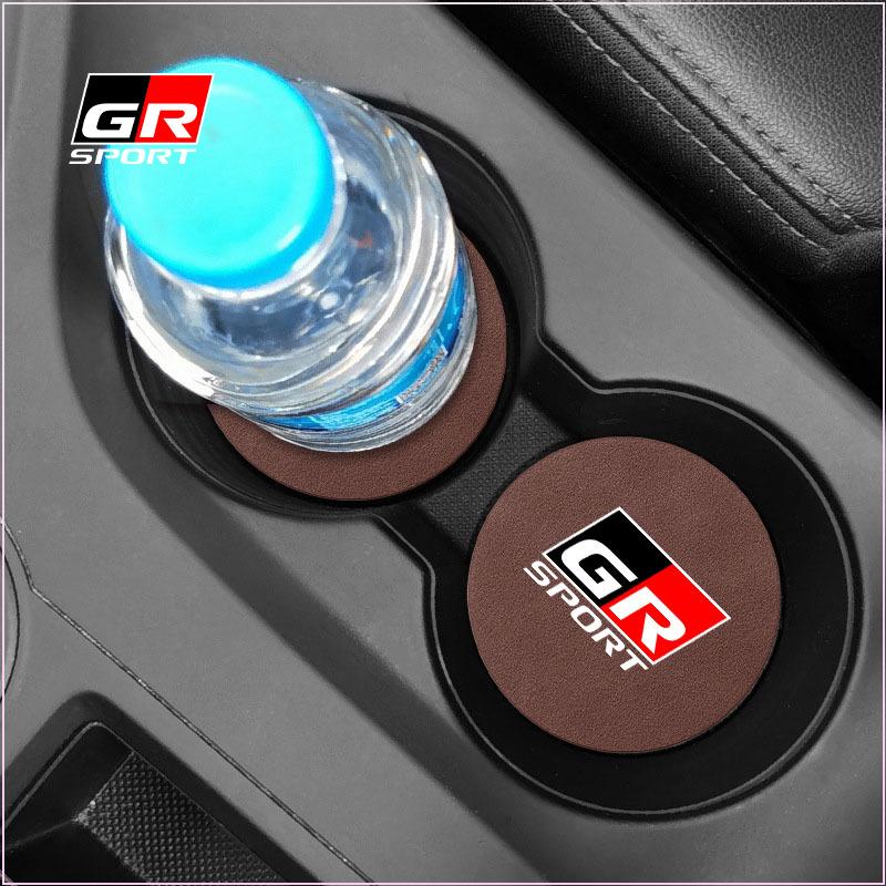 Car Leather Water Coaster Non-Slip Mat Car Bottle Holder Insert Pad for Toyota Corolla TRD GR Yaris Chr Auris RAV4 Land Cruiser Camry Highlander