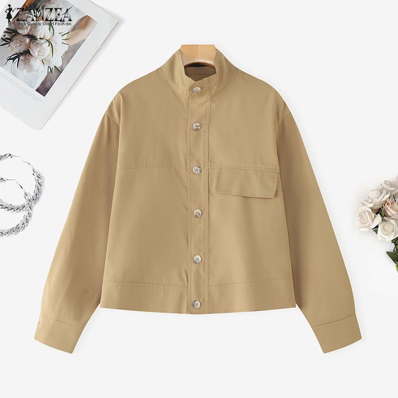 ZANZEA Blusa informal holgada de manga larga con cuello alto para mujer