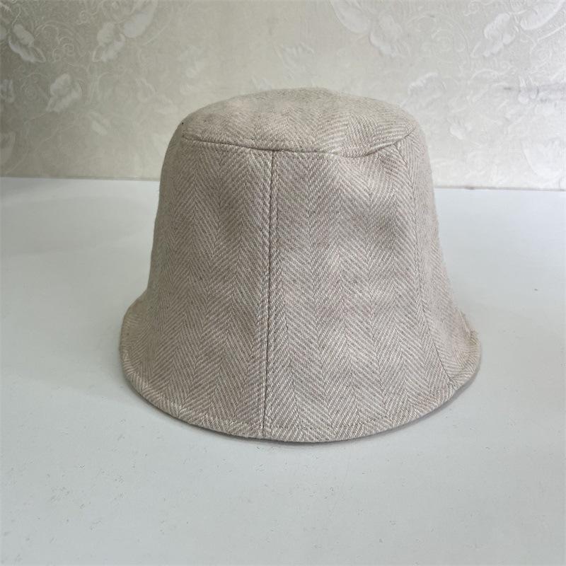 Autumn and winter new solid color wool herringbone fisherman hat children versatile warm face cover deep hat barrel bucket hat