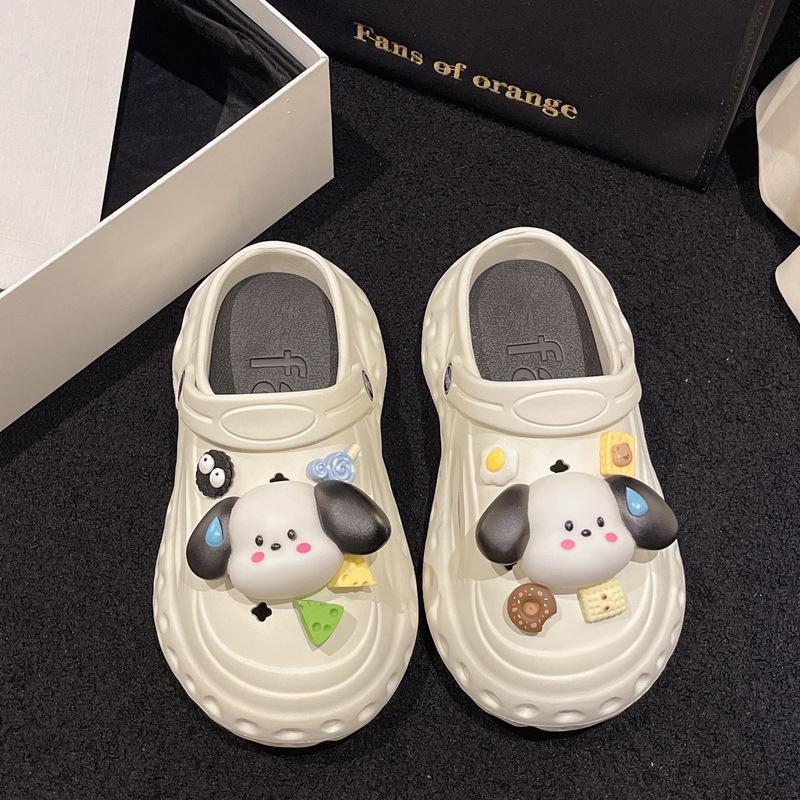 Fashion 2025 Summer Autumn Platform Slippers Woman Men Fashion Clogs With Cute DIY Dog Shoelaces Couples Indoor Street Slides Plus Size