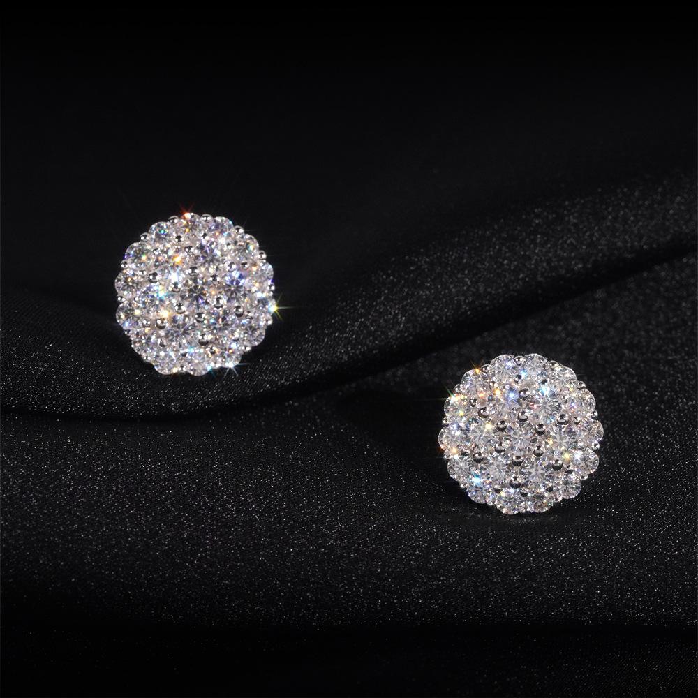 Full Pave Round Cluster Ball Moissanite Stud Earrings Screw Back GRA Certified D VVS1 S925 Silver Women Bridal Wedding Earrings