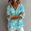 Women's V-Neck Short Sleeve T-Shirt, Vintage Floral Print Loose Fit Casual Cotton-Linen Top