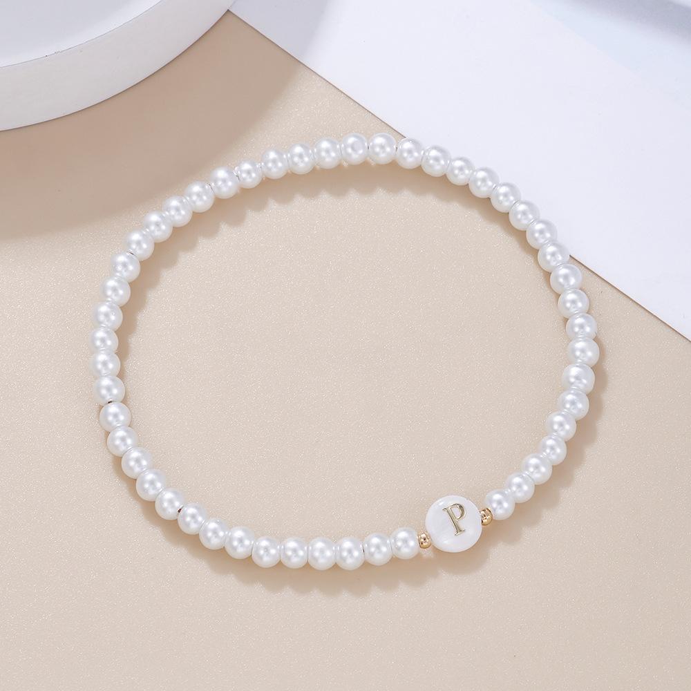 26 Alphabet Letter Shell Charm Artificial Pearl Bracelets Women Girl Charming Simulated Pearl Beads Wristband Bracelets Jewelry