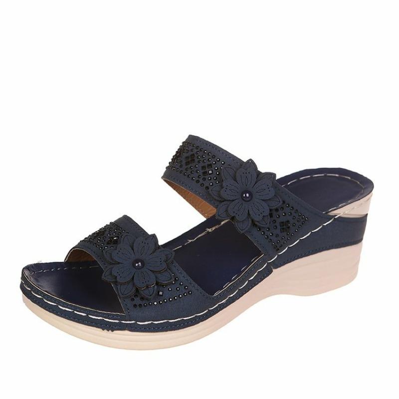 Women's Floral Wedge Heel Slide Slippers, Breathable Soft Construction Delivers Steady Support and All-day Walking Comfort