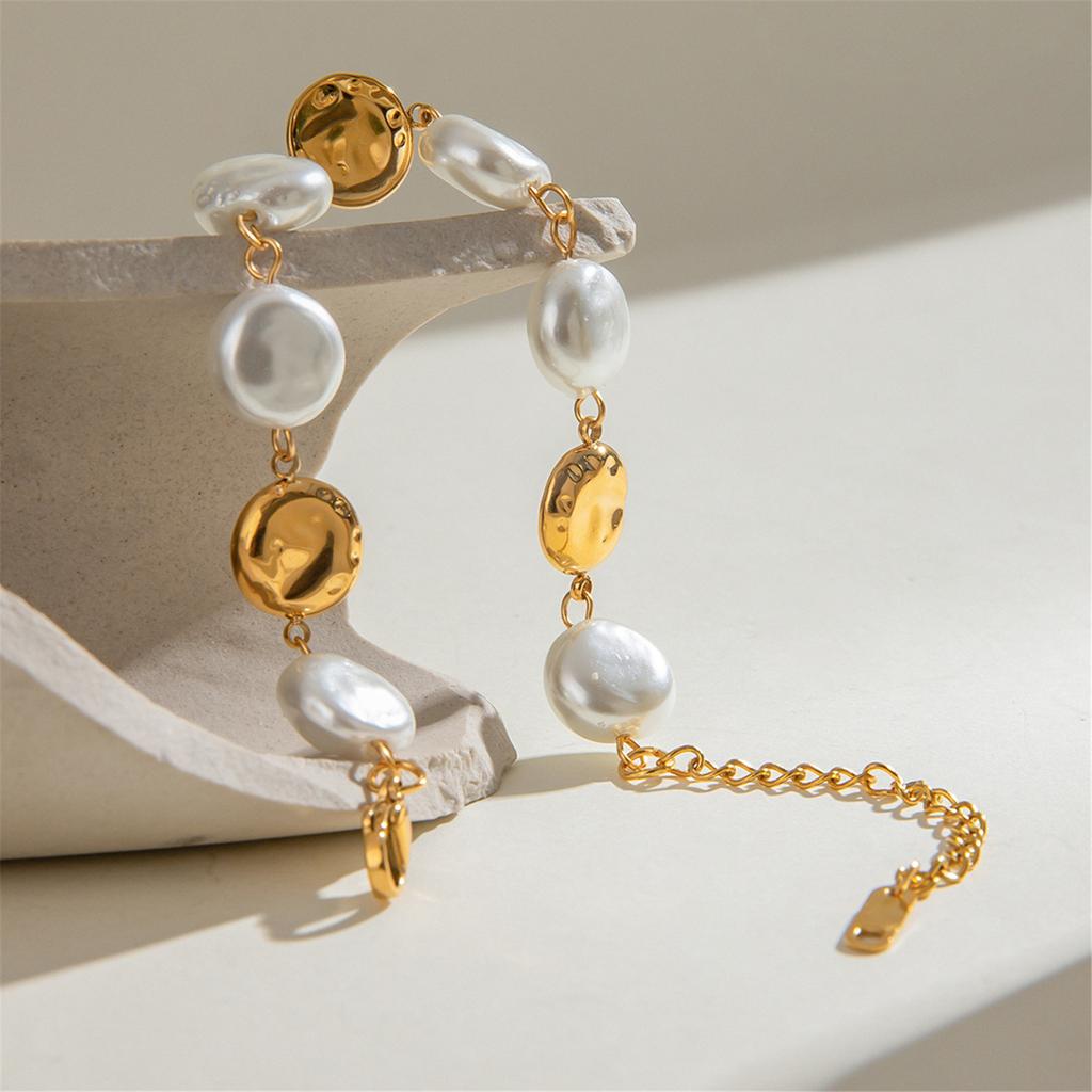 Stainless Steel Bracelet Vintage Bracelet Glass Coin Pearl Disc Bracelet Fashion Women Wrist Jewelry for Any Occasion