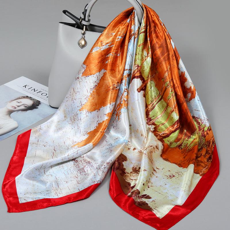 Foulard quadrato in seta stile influencer: Sciarpa da collo da donna alla moda, Sciarpa, Protezione solare, Garza stampata, Accessorio per abbigliamento professionale