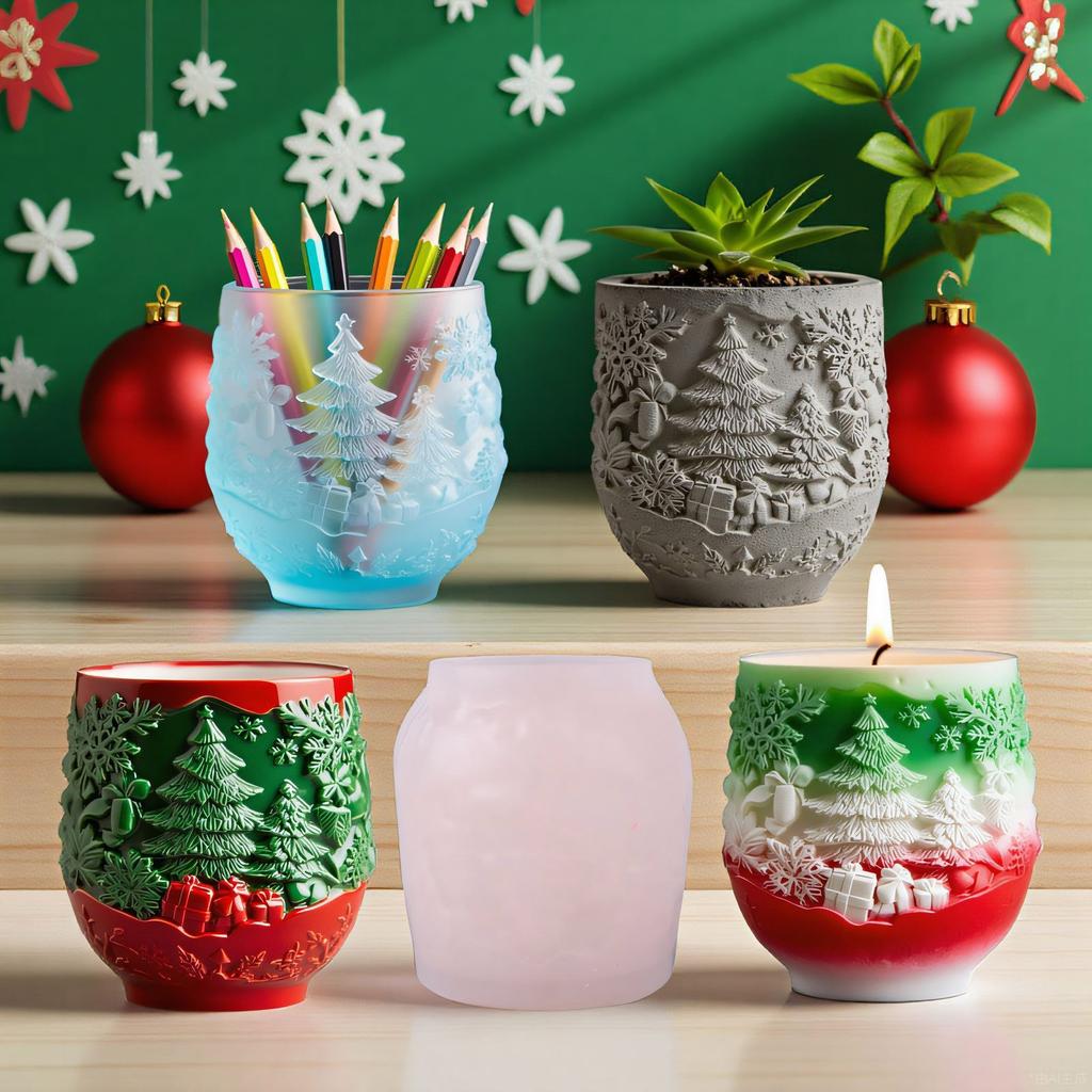 Molde de Silicone Árvore de Natal Adequado para Artesanato com Resina Vaso Embossado Fabricação de Joias Decoração de Feriado Multiuso