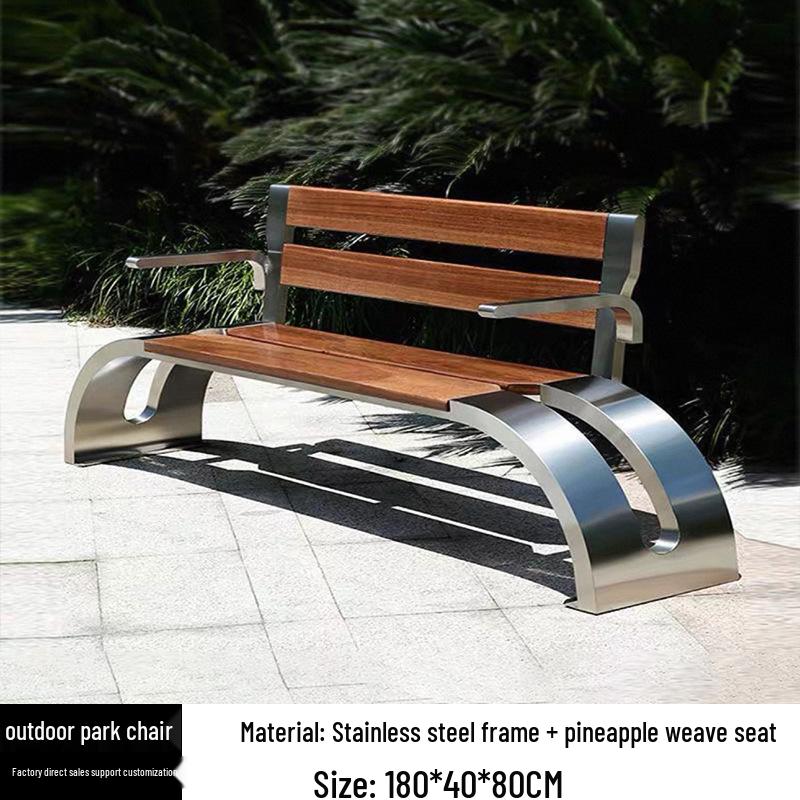 Stainless Steel & Solid Wood Outdoor Anti-Corrosion Park Bench for Garden or Courtyard Use