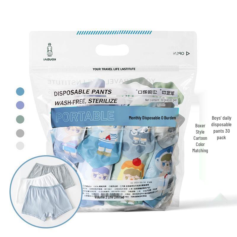 Kids' Disposable Cotton Underwear - Portable Travel Boxer Shorts