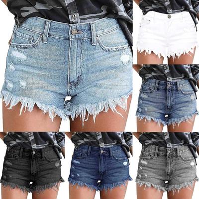 Women's Shredded Tassel Denim Summer Pocket Shorts Jeans Pants