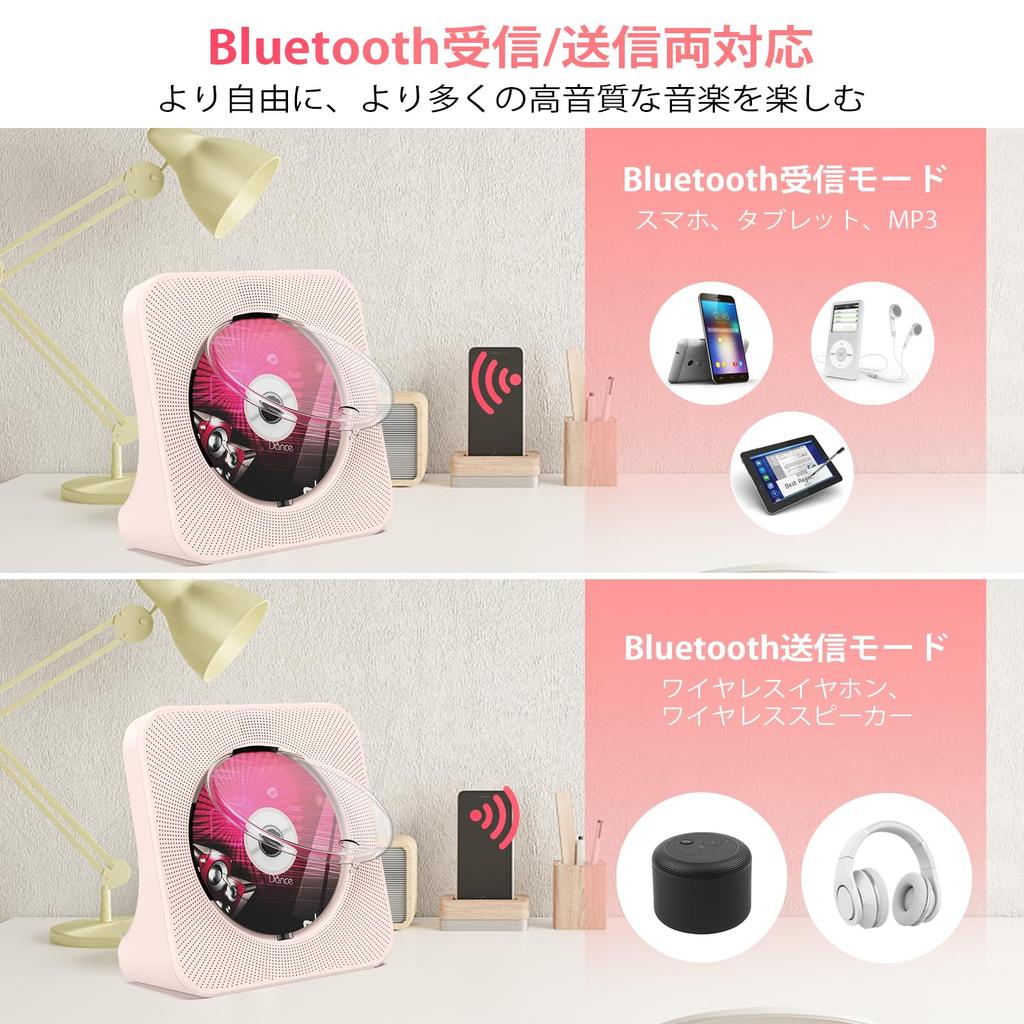 Gueray CD Player with Bluetooth ReceiverTransmitter, Built-in Speaker, USB Playback, AUX Output, FM Radio, A-B Repeat Playback, for Music Listening,