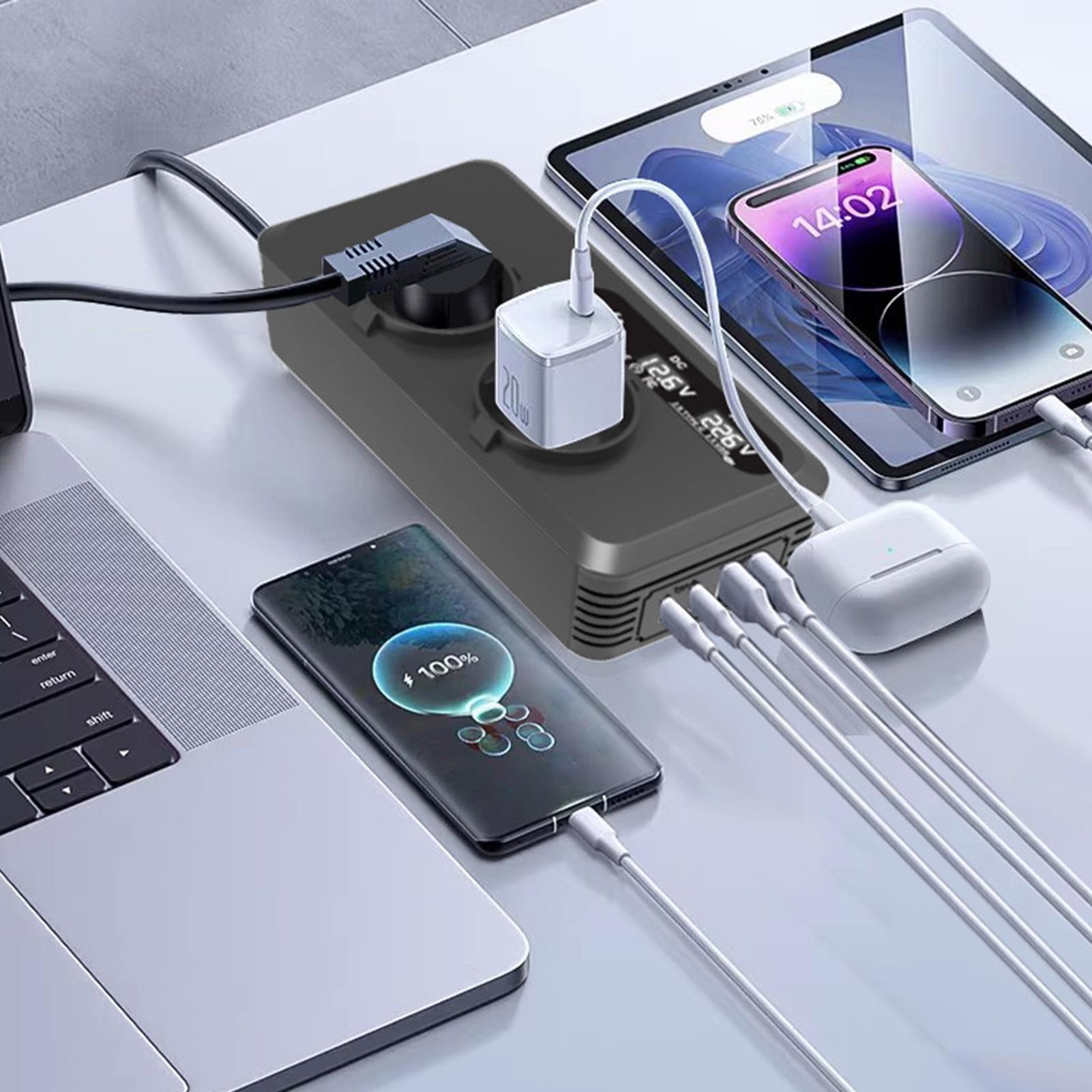 

200W Car Plug Inverter Portable Vehicle Adapter Battery Inverter Intelligent Versatile Charger Travel Adapter For Drones Cell білий