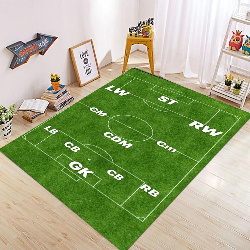 Football Field Pattern Carpet for Living Room Bedroom Kids Play Area Sports Floor Mat Anti Slip Doormat  Suitable for Home Decor