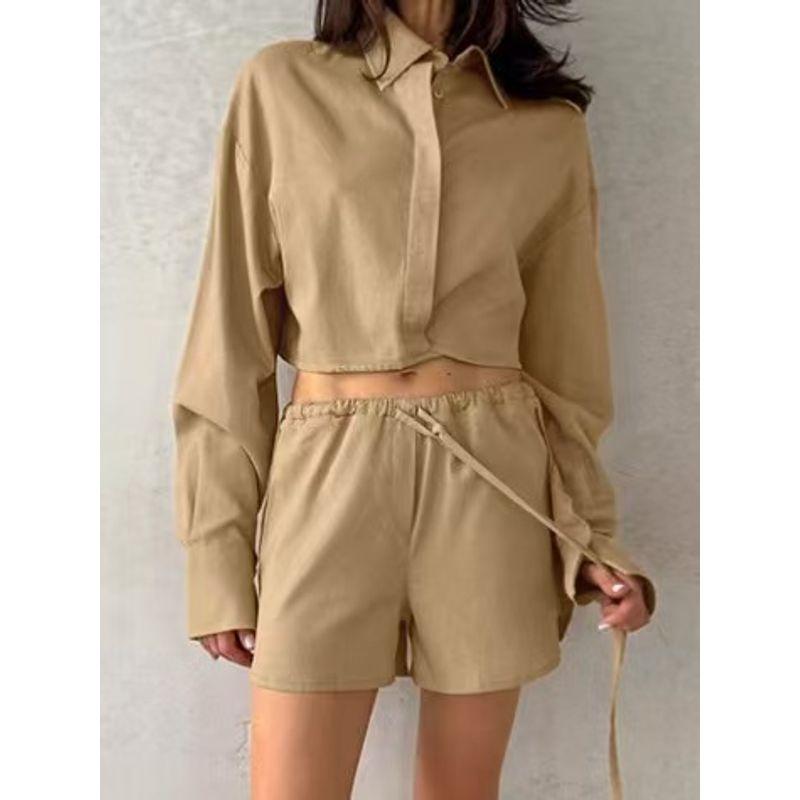Fashion Style New Arrival Fashion Casual Long Sleeve Short Shirt Shorts Two-piece Set Shirt and Shorts Set