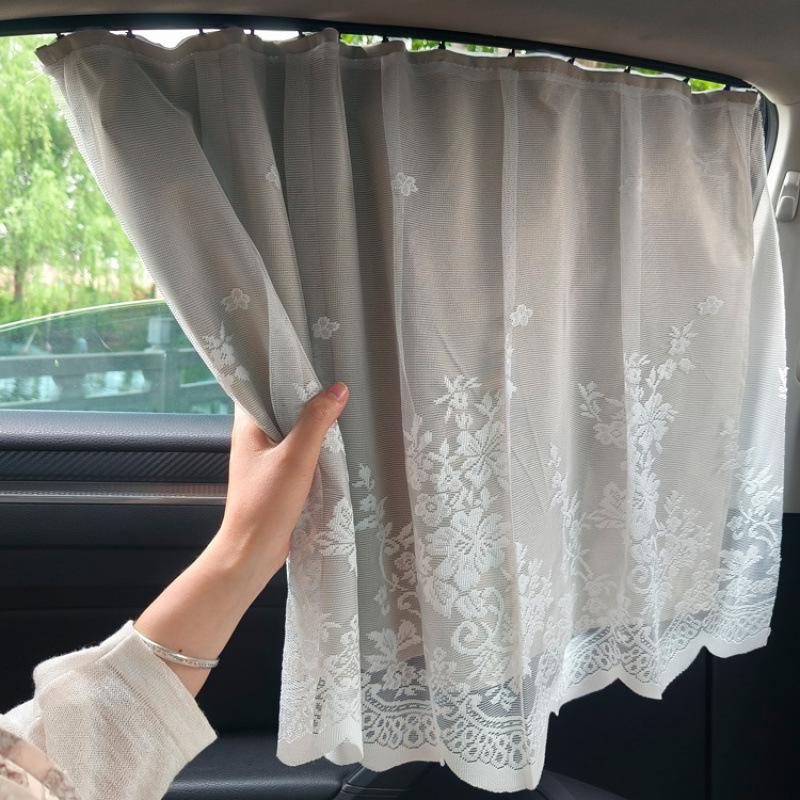 Car Window Blackout Sliding Rail Sunshade for Baby - Sun Protection and Heat Insulation Lolita Lace (with sliding rail + strap) - 2 pieces
