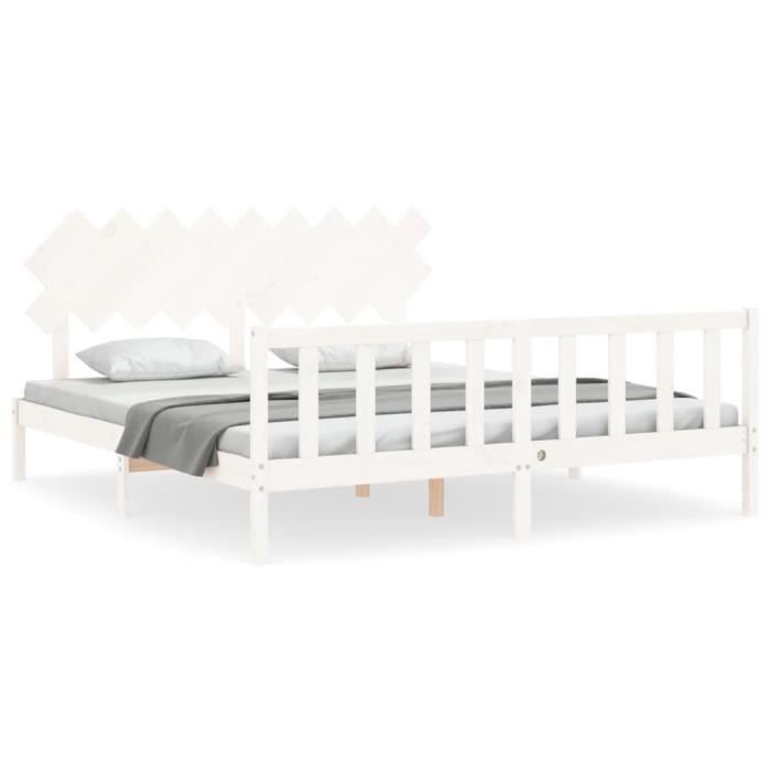 VidaXL Bed Frames with Headboard White Super King Solid Wood 3193482