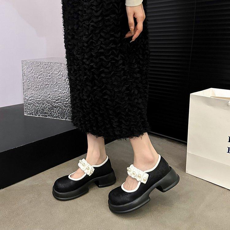 Fashion Mixed Color Chunky Platform Mary Jane Shoes for Women 2024 Autumn New Patent Leather Pumps Woman Thick Bottom Pearl Lolita Shoes