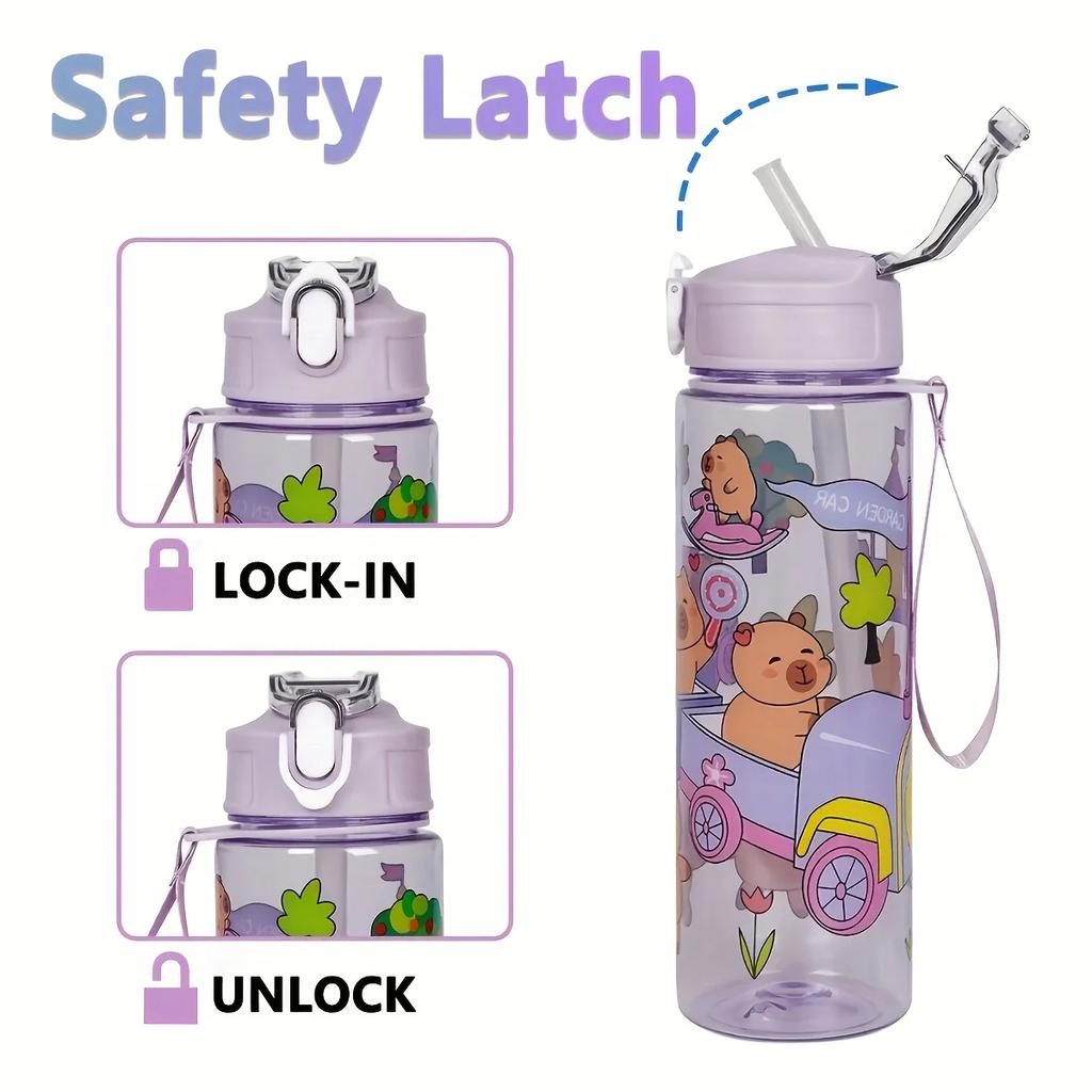 1/3/5/10PCS 750ML Capybara Straw Cup Cute Cartoon Water Bottle with Carry Strap Leakproof Portable Drinking Cup Kids Bottle