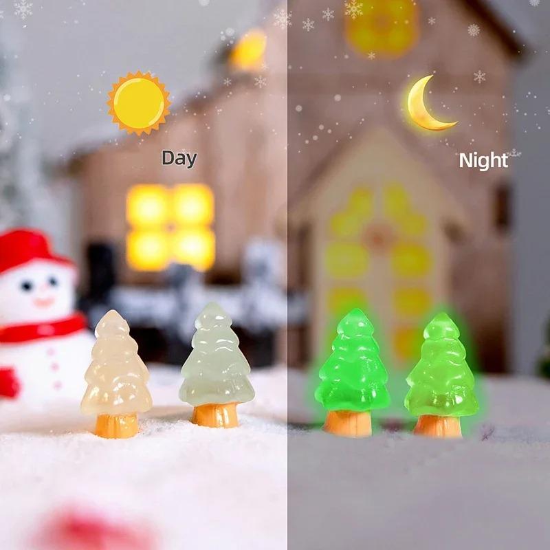 50Pcs Luminous Christmas Tree Ornament Plants Micro Landscape Figure Glowing Miniature Statue Potted Mini Garden Accessories