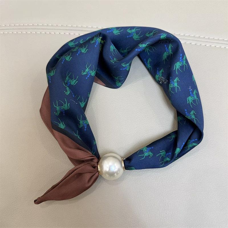 Elegant Pearl Tail Magnetic Clasp Scarf  Summer New Versatile Breathable Fashion Artistic Accessory Neck Wrap Scarves