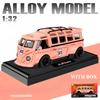 ABBY1 1:32 T1 Bus Modell Sound Licht Kinder Junge Diecast Spielzeugfahrzeug Kollektives Heimdekor Metall Miniatur Auto