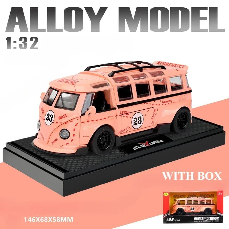 ABBY1 1:32 T1 Bus Modell Sound Licht Kinder Junge Diecast Spielzeugfahrzeug Kollektives Heimdekor Metall Miniatur Auto