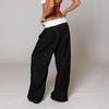 Women's Mid Rise Flare Jeans Loose Streetwear Patchwork Sand Washed Stretch Denim Trousers