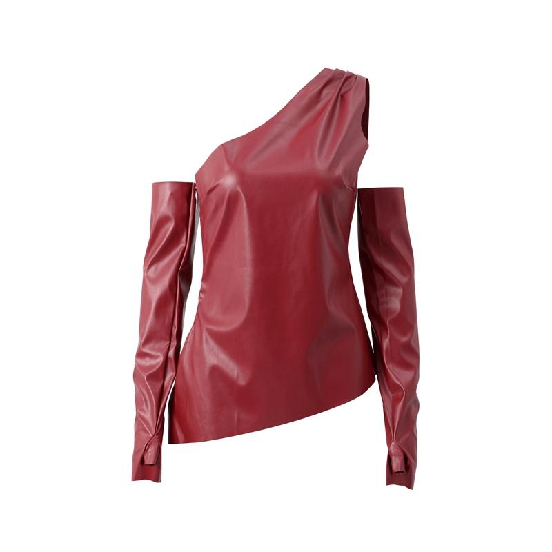 Kvinner Sexy PU kunstskinnvest med hansker Mote en-skulder ermeløs uregelmessig vest vest Slim High Street Topper