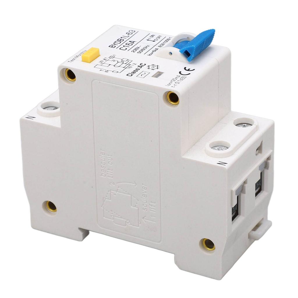 Circuit Breaker 1P+N AC 230V 16A Residual Current Earth Leakage Protection Switch DIN Rail Mounting