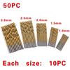 50Pcs 1/1.5/2/2.5/3mm Twist Drill Set Anti-rust Wear Protection High Speed Steel Titanium Coated Drill Bit Landin Drill Bit Set