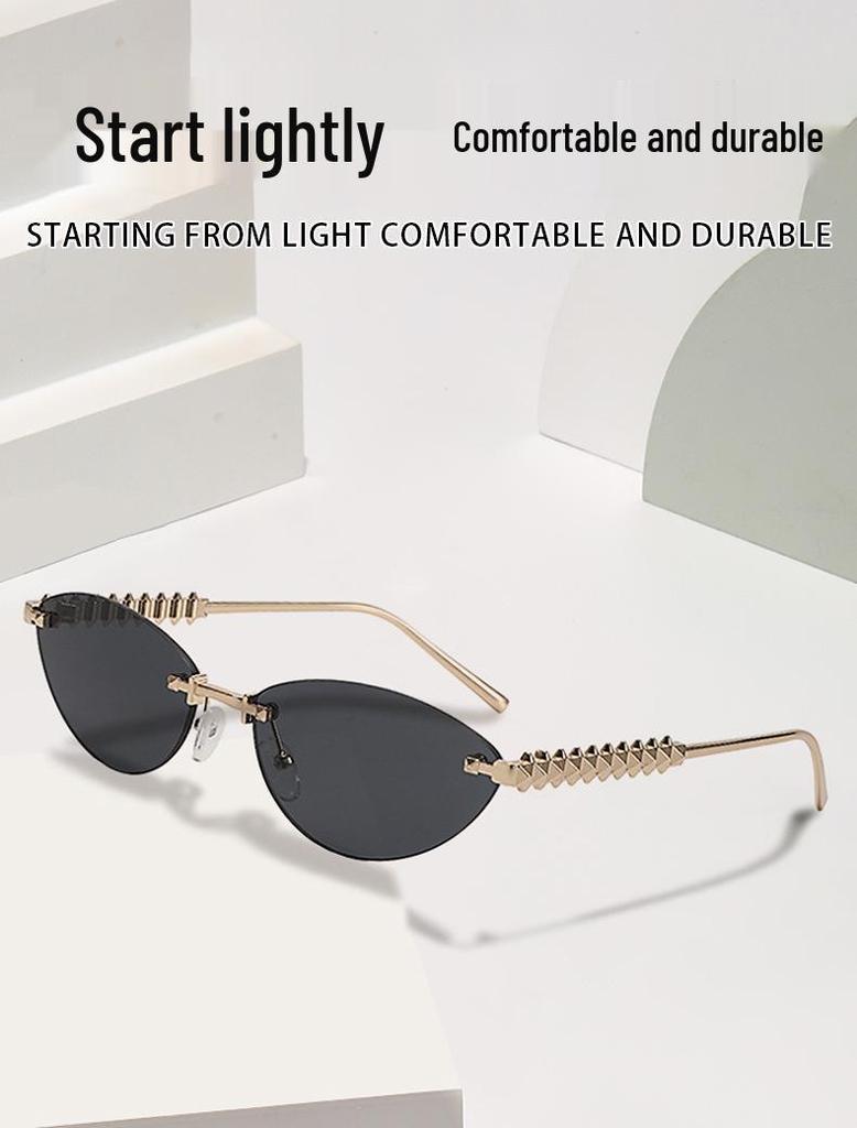Trendy Unisex Cat Eye Sunglasses with Metal Rivet Legs - Kuaishou Style