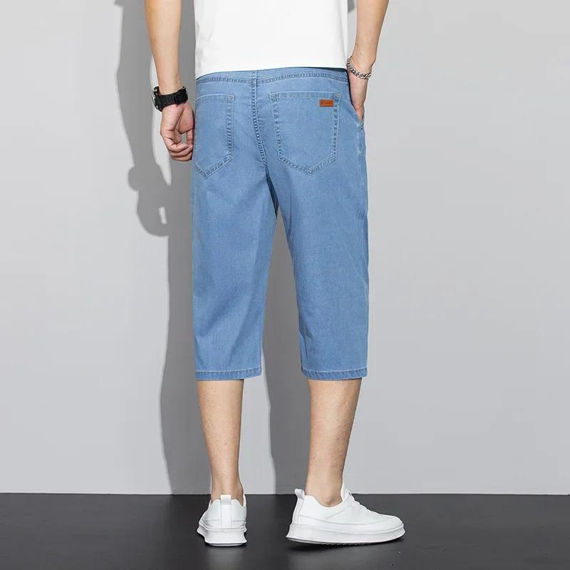 Summer Thin Men's Jeans Shorts Blue Gray Classic Style Elasticity Straight Light Business Casual Denim Shorts Male