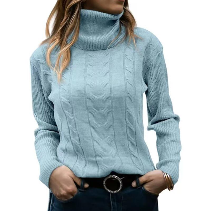 Women S Vintage Solid Color High Neck Long Sleeve Pullover Knit Sweater