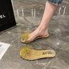 [Armano] Baotou Semi-slippers Women's Summer Wear Flat-bottomed Rhinestone Bows Transparent Soft-bottomed Fish Mouth Cool Slippers