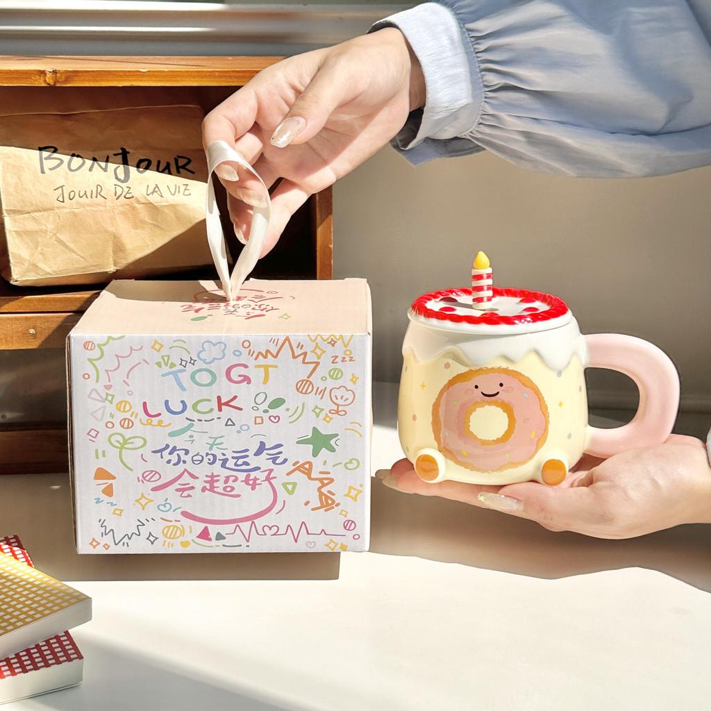 Birthday gift Cute apple cup High value ceramic household water cup Girls birthday gift souvenir gift box