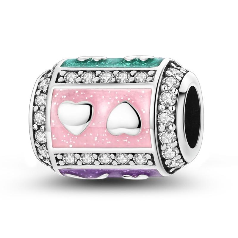 Copper Cz Zircon Charms Bead Pink Color Colorful Drawing Board Pendants Fit Original Pandora Bracelet Diy Jewelry