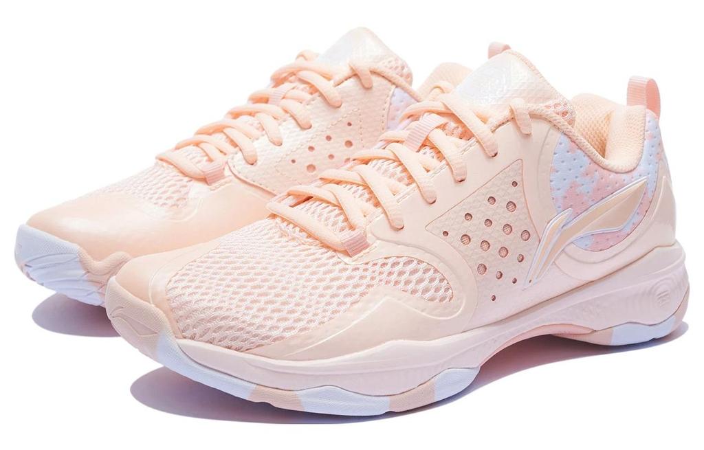 Women's Sneakers Li-Ning Halberd TD Badminton Shoes Women's Low-top Neon Orange Pink/Standard White