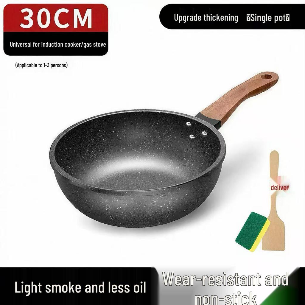 Maifan Stone Non-Stick Flat-Bottom Wok, Induction Compatible Stir-fry & Oil-Free Frying Pan.